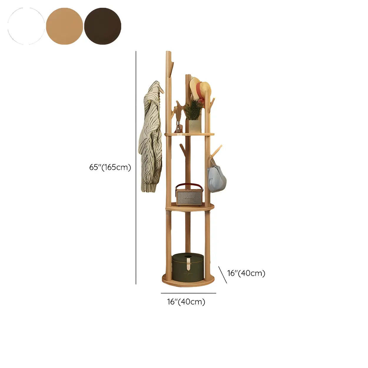 Rustic Round Wood Hall Tree with Hooks