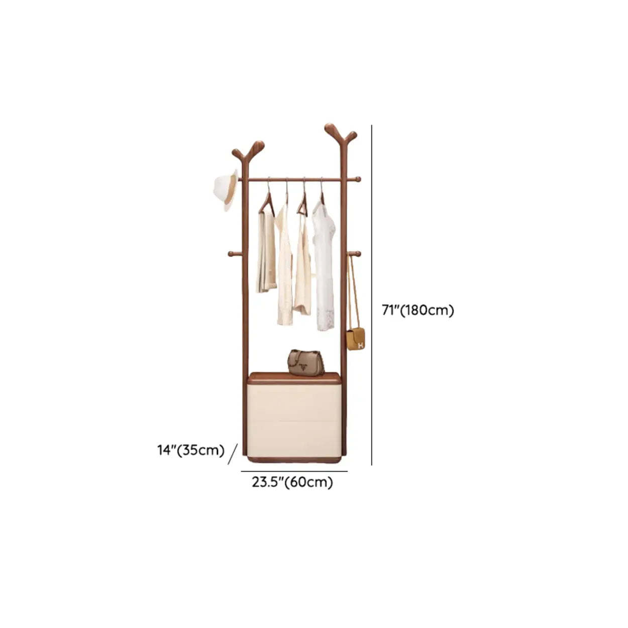 Ash Wood Freestanding Coat Rack with Drawers
