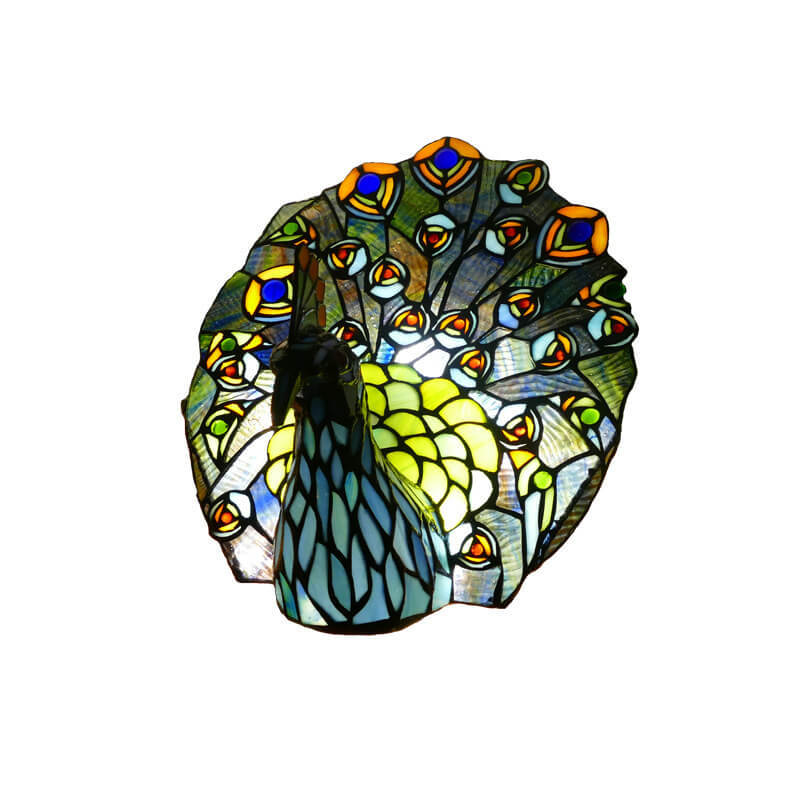Tiffany Retro Stained Glass Peacock Lamp
