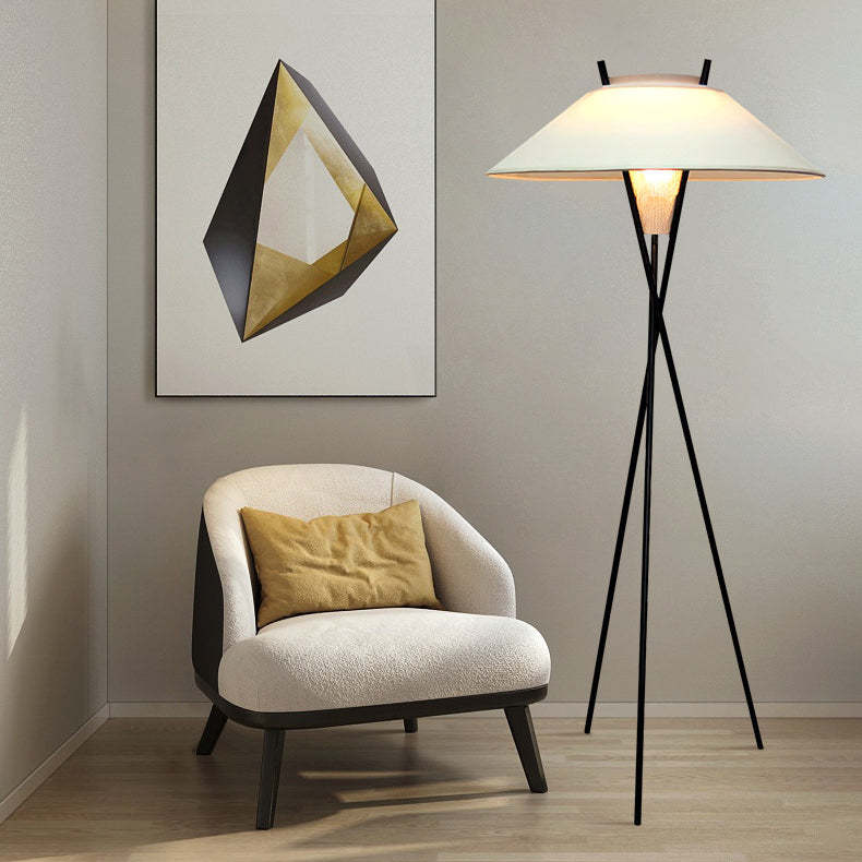 Semi-Tapered Fabric Iron Tripod Floor Lamp