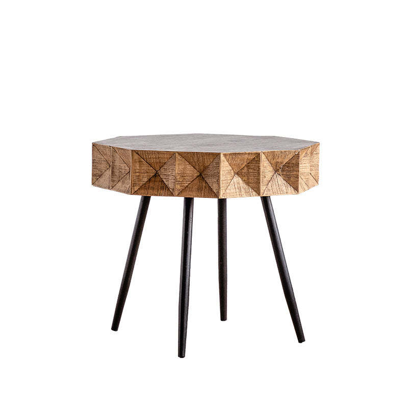 Vintage Distressed Wood Iron Splayed-Leg Polygon Side Table