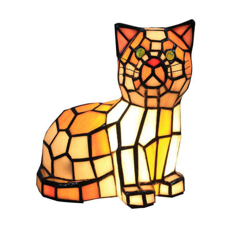 Traditional Tiffany Stained Glass Cat Table Lamp
