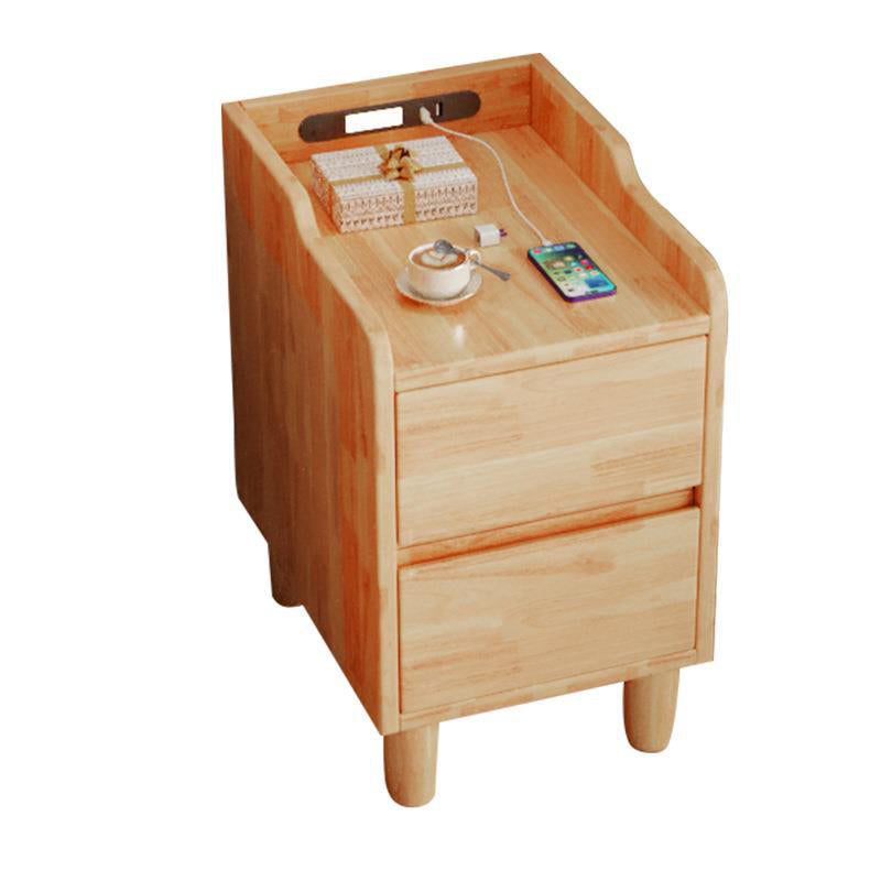 Minimalist Rubber Wood Nightstand 2-Drawer USB Sensor Light