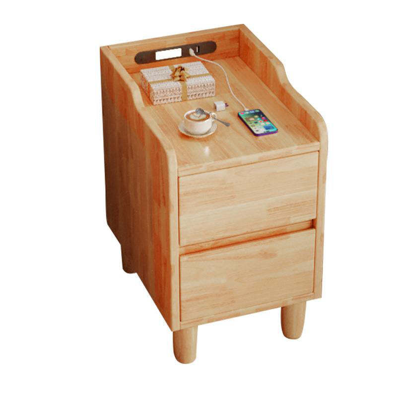Minimalist Rubber Wood Nightstand 2-Drawer USB Sensor Light