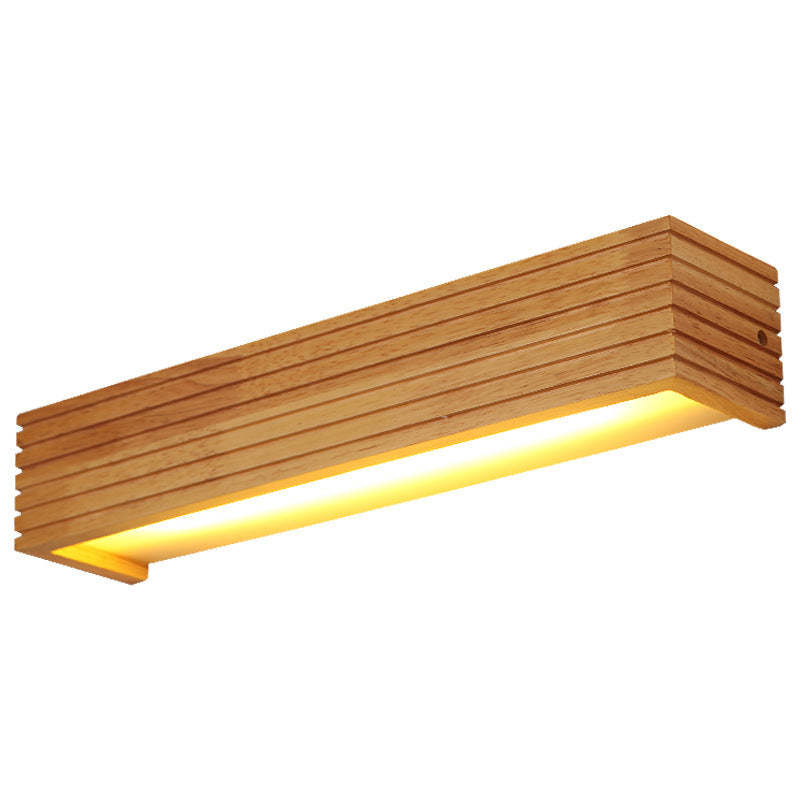Chinese Striped Wood Cuboid LED Vanity Sconce