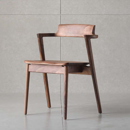 Traditional Chinese Walnut Curved Dining Chair — D