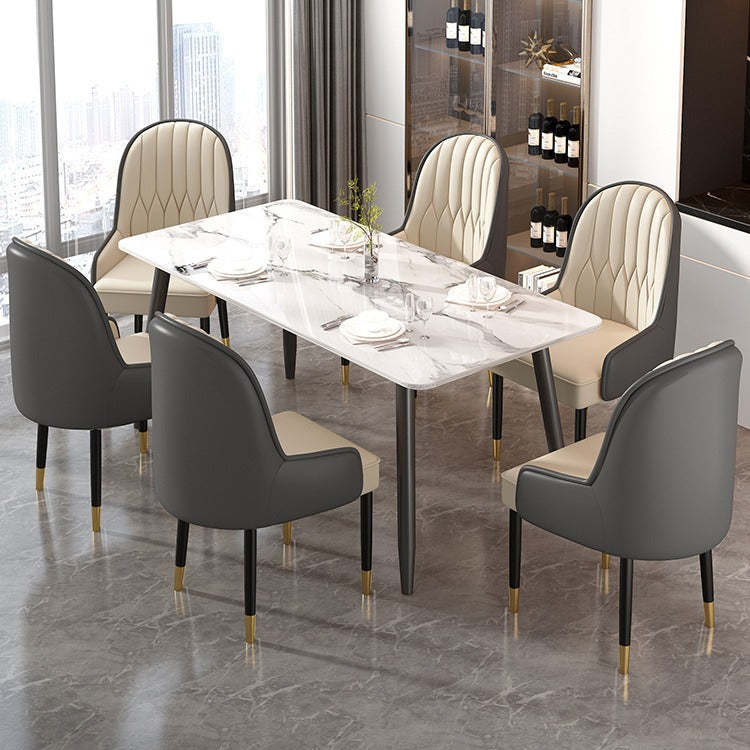 Modern Leather Steel Square Dining Chair — B / Gold / Orange & Brown