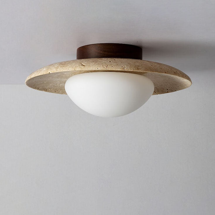 Vintage Round Travertine Flush Mount Light