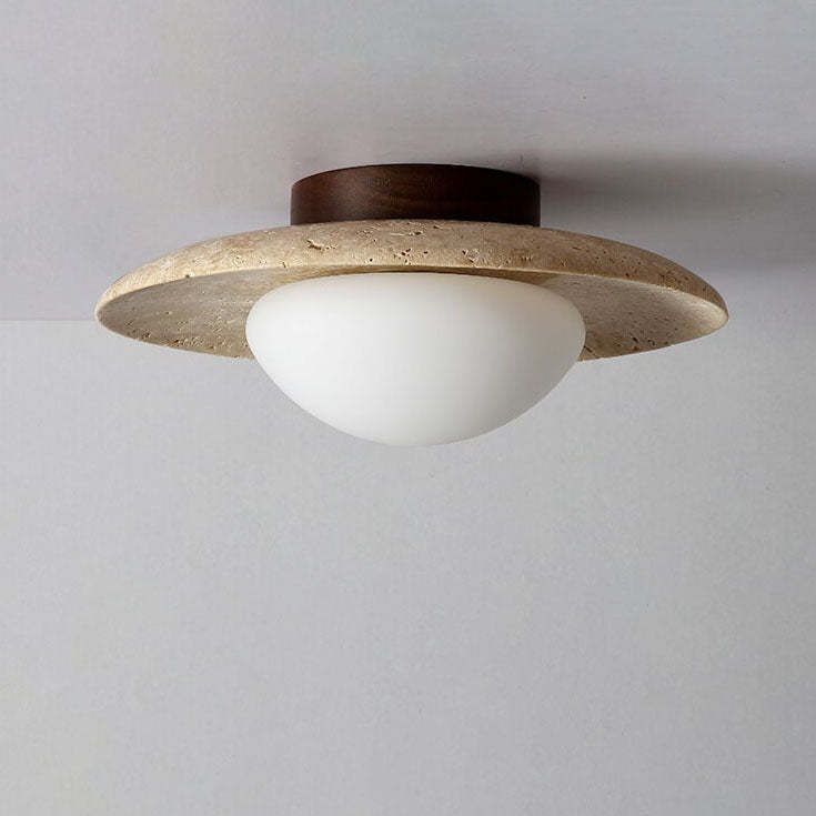 Vintage Round Travertine Flush Mount Light