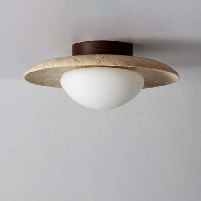 Vintage Round Travertine Flush Mount Light