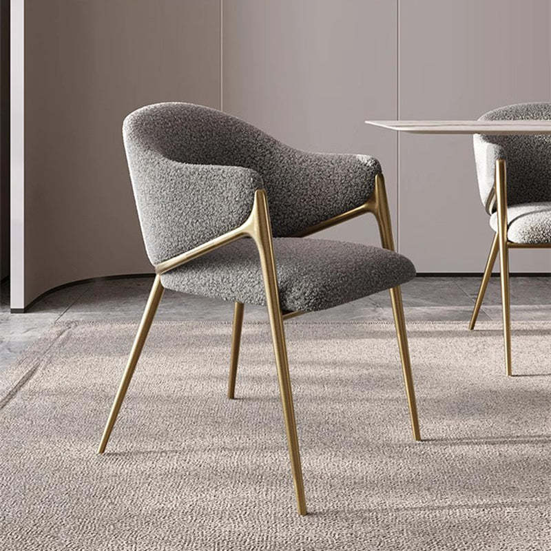 Modern Lambswool Curved Dining Chair With Armrest