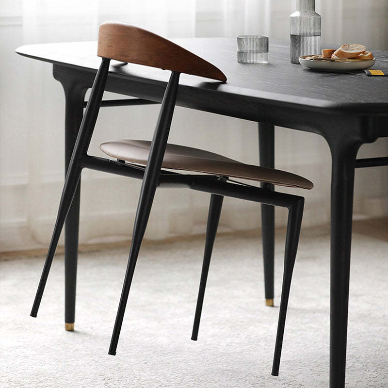 Nordic Cowl Curved Leather Wood Dining Chair