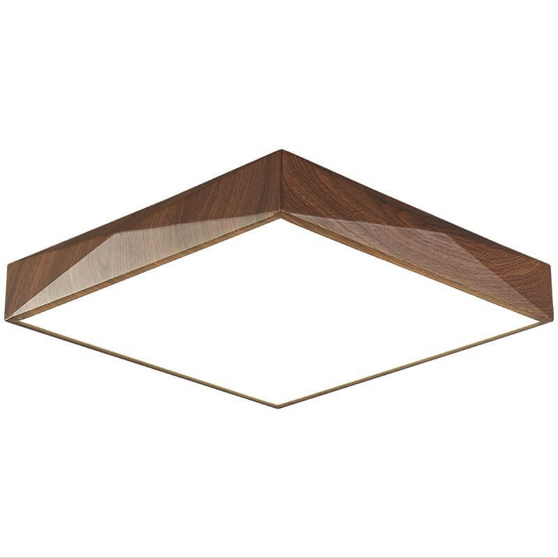 Minimalist Wood Grain Square Geometric LED Flush Mount Light