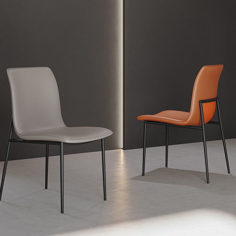 Minimalist Leather Steel Dining Chair — Gray