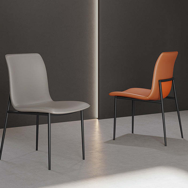Minimalist Leather Steel Dining Chair — Gray