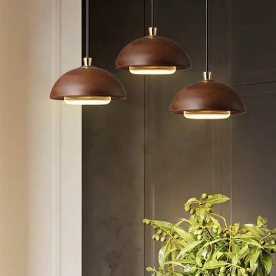Nordic Solid Wood Dome Glass LED Pendant