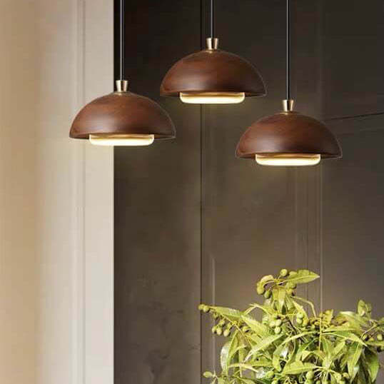 Nordic Solid Wood Dome Glass LED Pendant