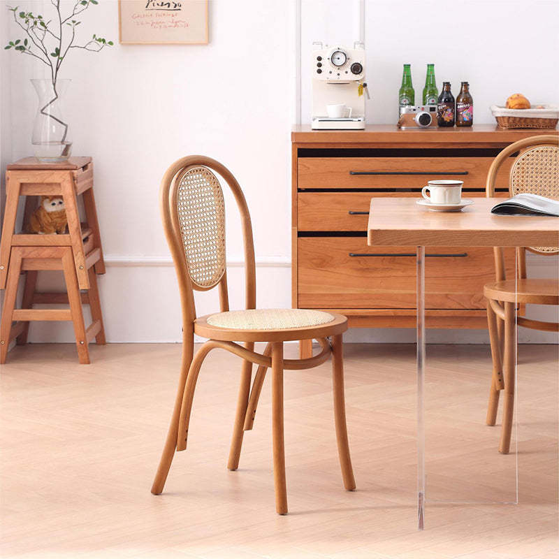 Vintage Rattan Woven Wooden Dining Chair