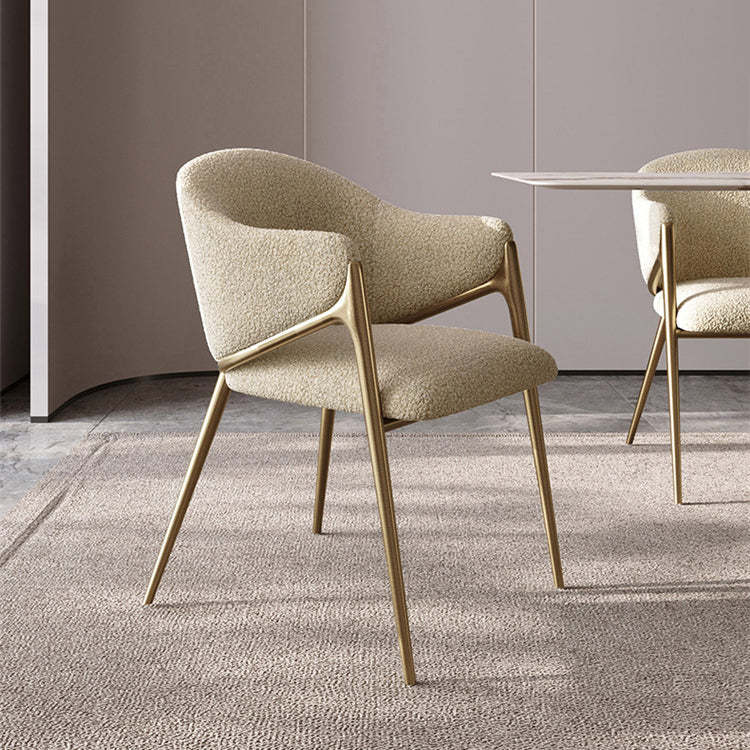 Round Lambswool Stainless Steel Dining Chair — Green Velvet Seat