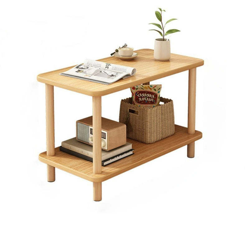 Japanese Wood Rectangular 3-Tier End Table