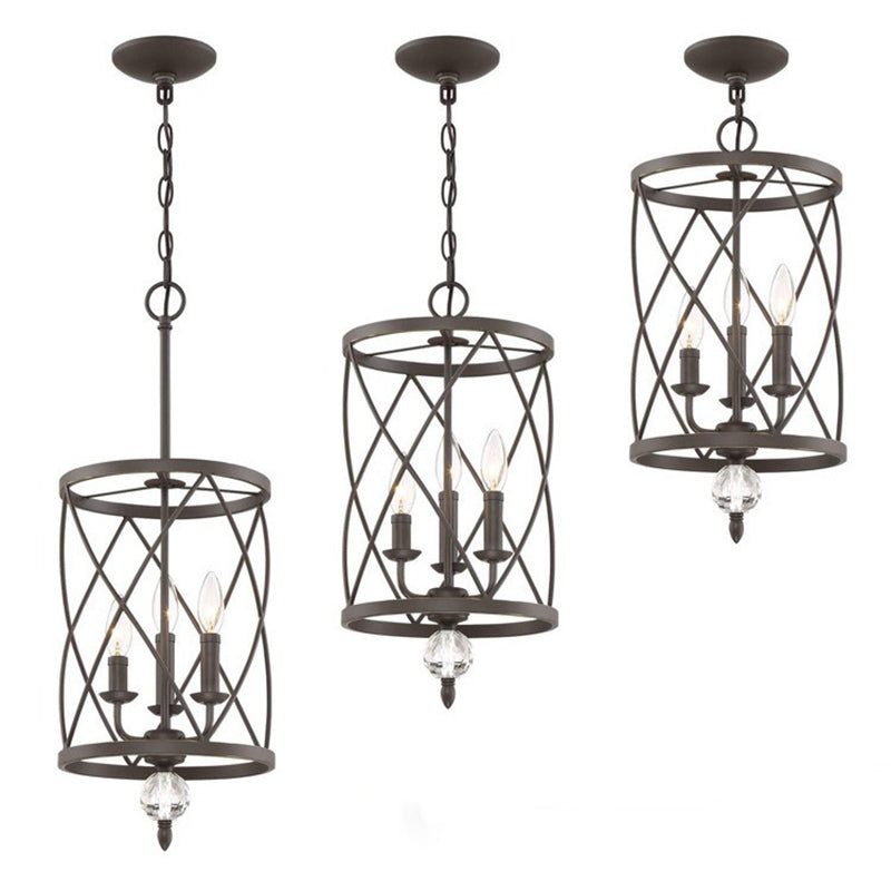 Retro Wrought Iron Openwork Column Chandelier