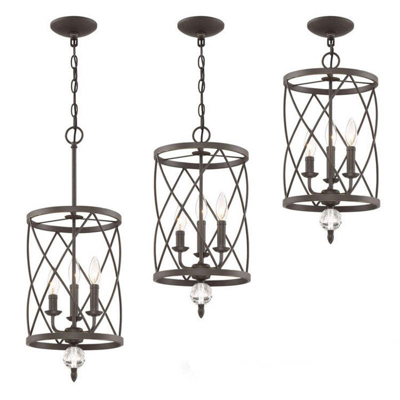 Retro Wrought Iron Openwork Column Chandelier