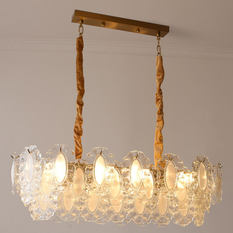 French Vintage Rectangular Pearl Glass Island Chandelier
