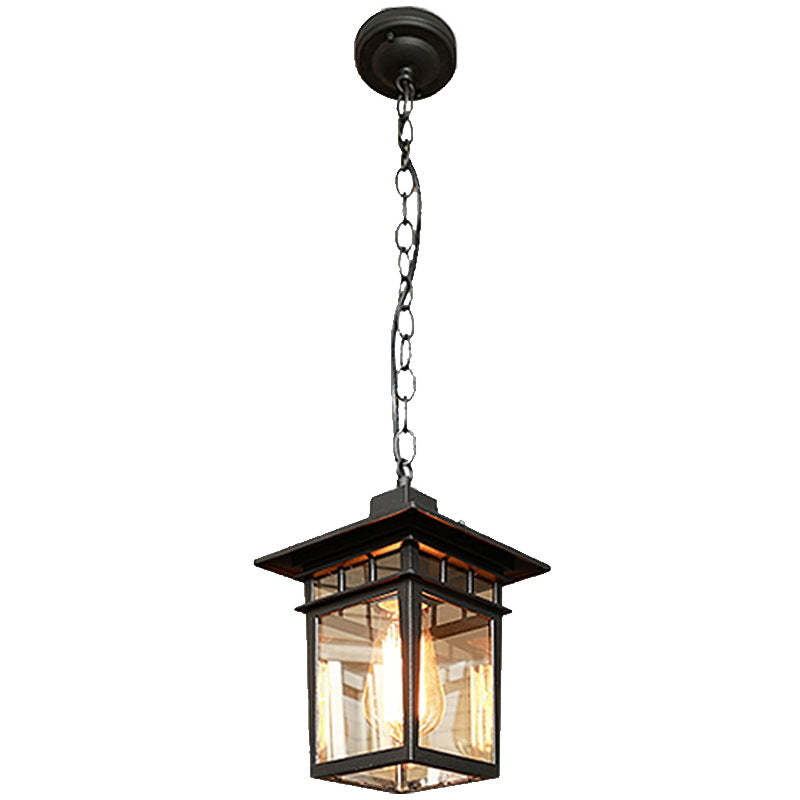 European Square Cage Aluminum Glass Outdoor Pendant Light — Copper / 220V-240V For UK/AU