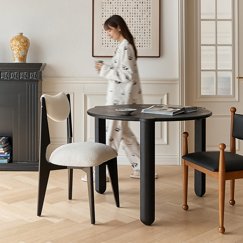 Minimalist Wood Velvet Dining Chair — Wood Color
