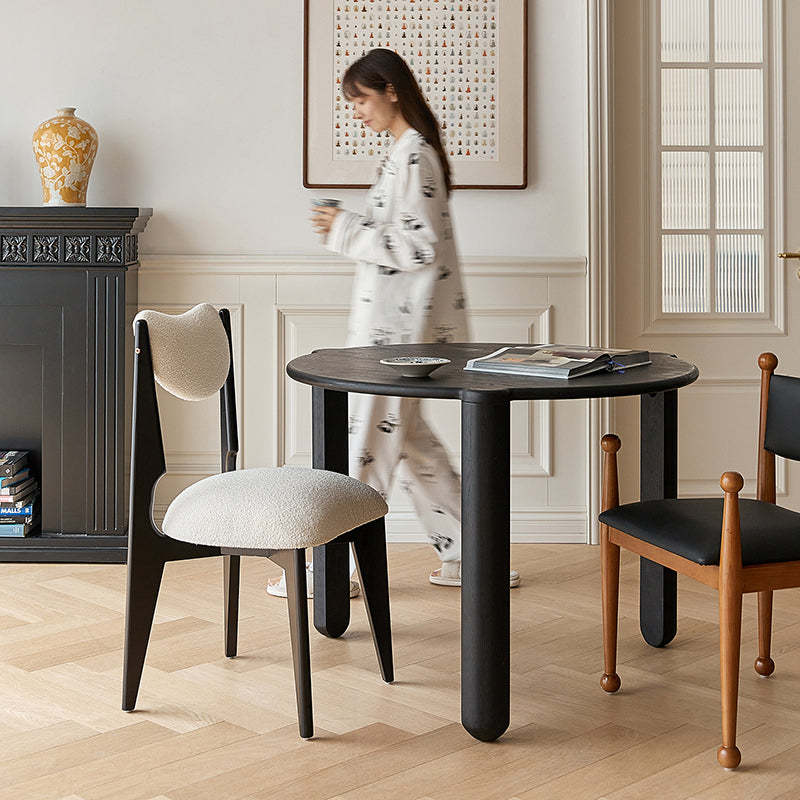 Minimalist Wood Velvet Dining Chair — Wood Color