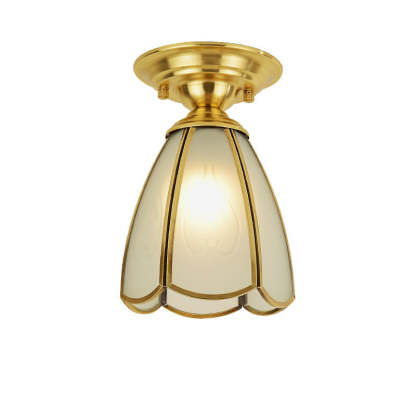 European Brass Glass Cone Ceiling Light