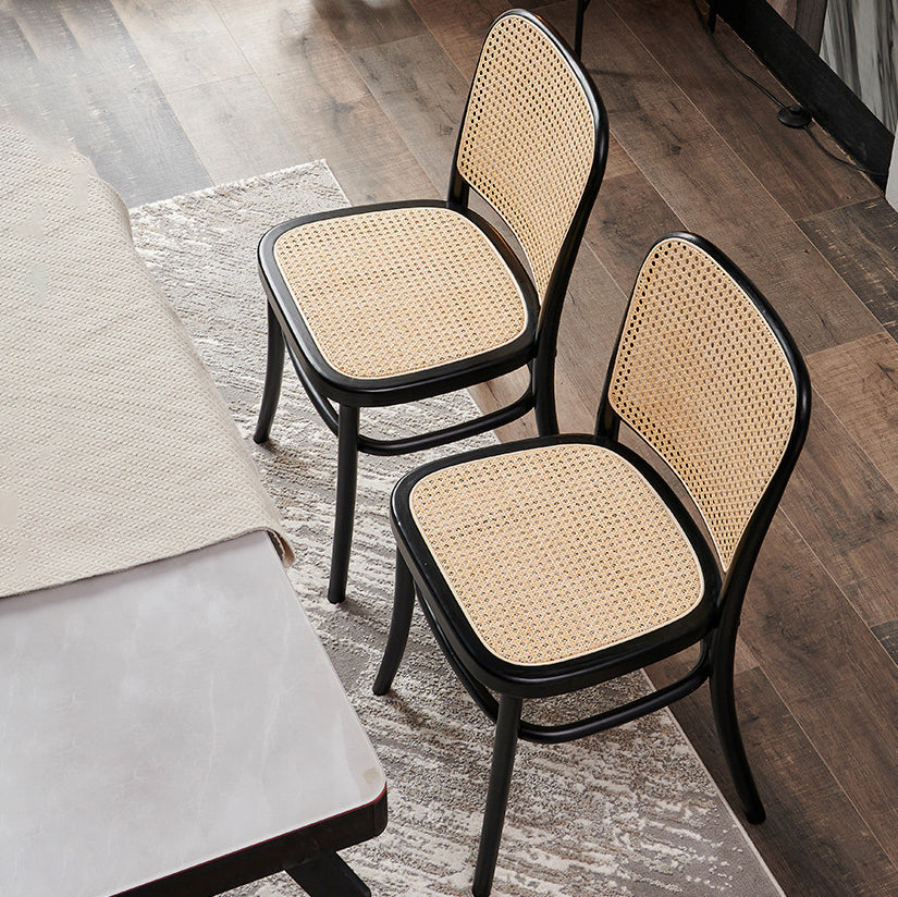 Retro Grid Wood Rattan Dining Chair