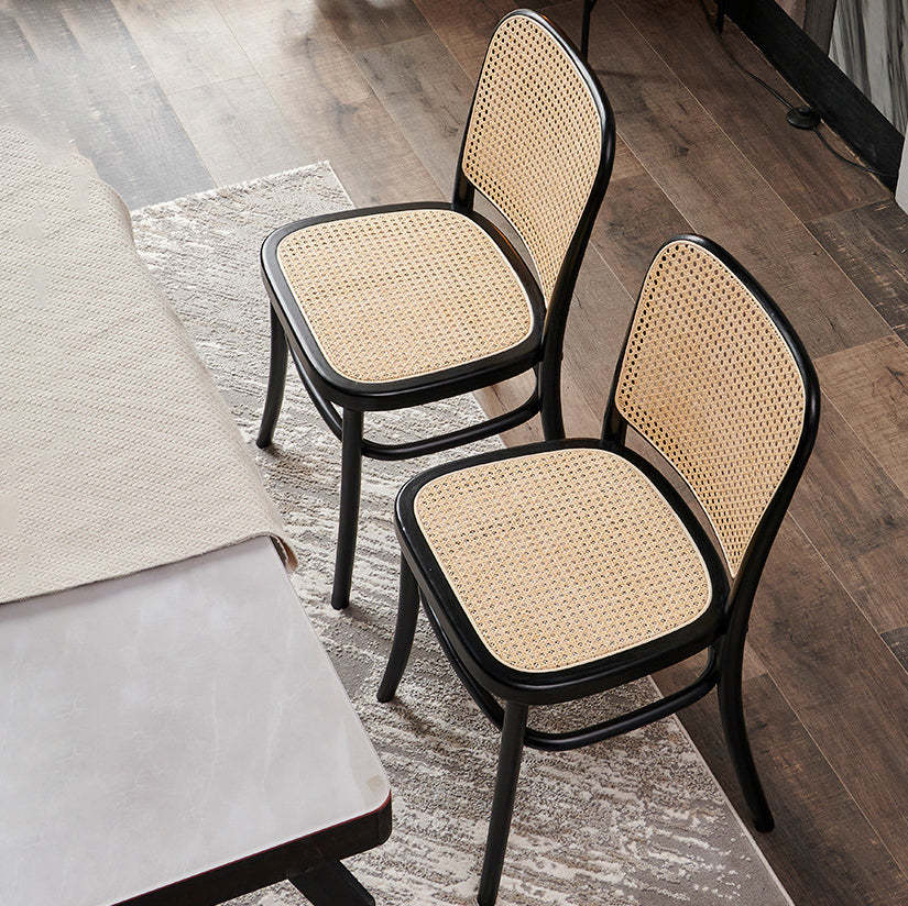 Retro Grid Wood Rattan Dining Chair