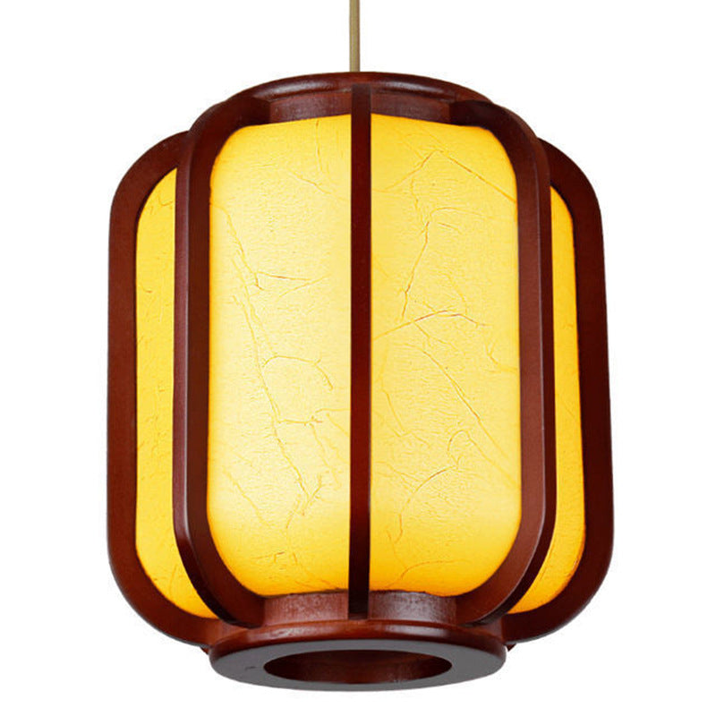 Modern Chinese Faux Sheepskin Wooden Lantern Pendant — Red / 110V-120V For US/CA