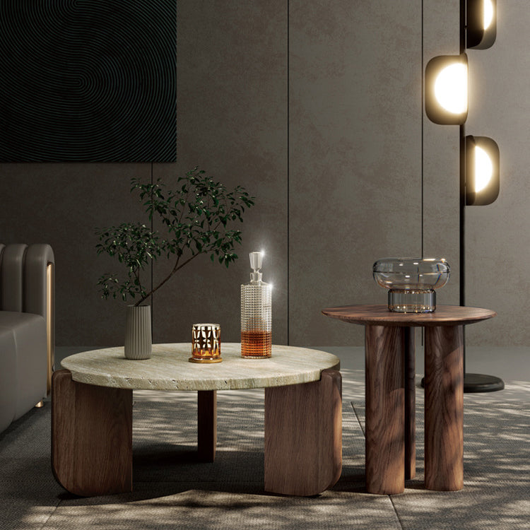 Japanese Marble Wood Coffee Table — Walnut Color