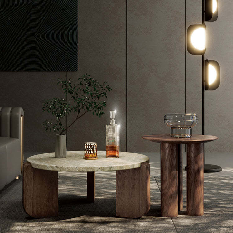 Japanese Marble Wood Coffee Table — Walnut Color