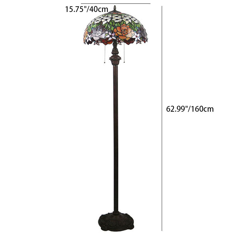 Tiffany Stained Glass Rose Dome Floor Lamp
