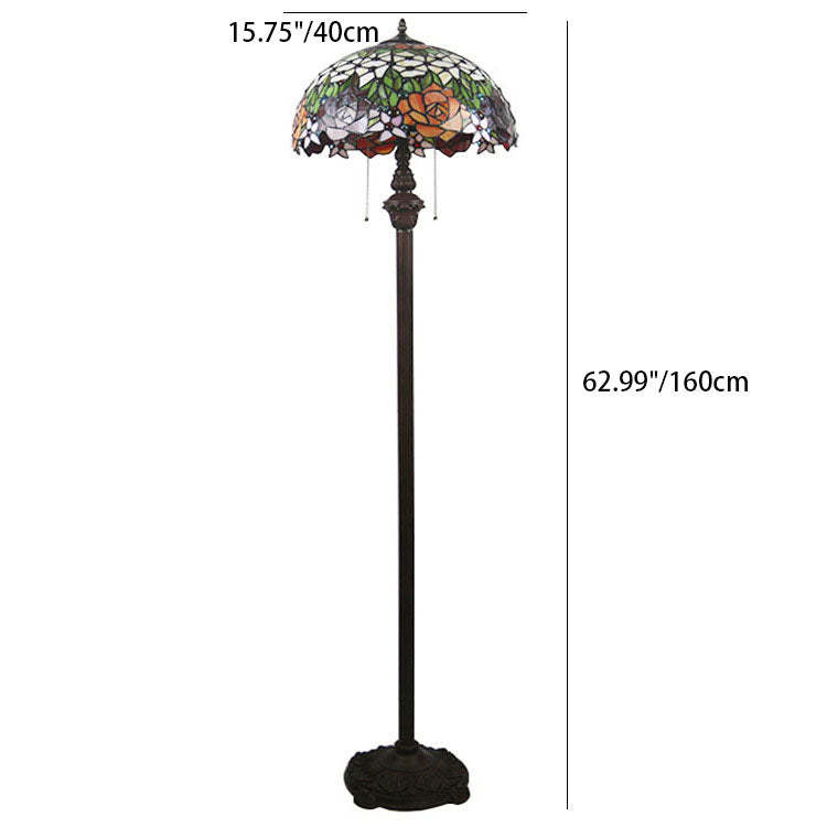 Tiffany Stained Glass Rose Dome Floor Lamp