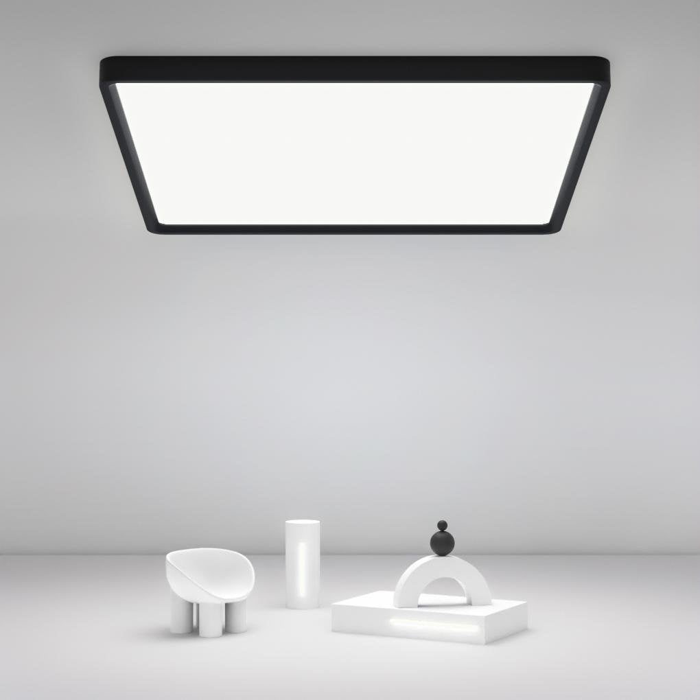 Black modern flat flush mount lighting — 15" L x 15" W / Warm White (3000K)