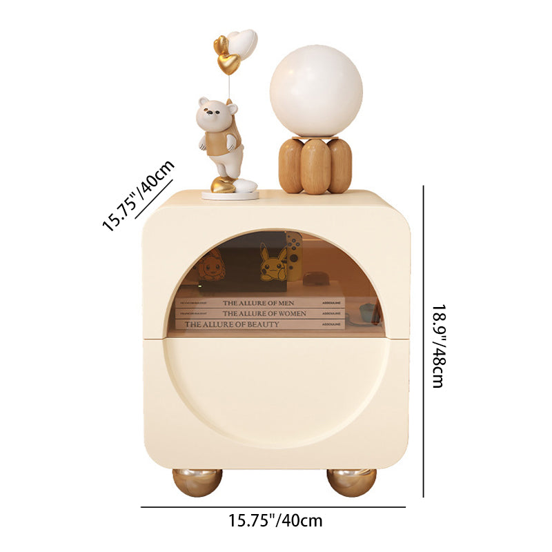 Minimalist Wood Glass Rounded Rectangular Nightstand — White
