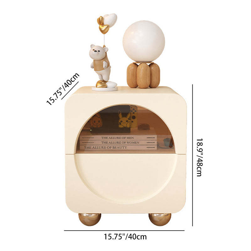 Minimalist Wood Glass Rounded Rectangular Nightstand — White