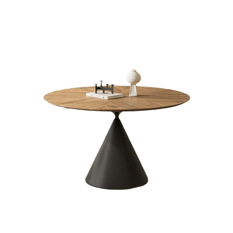 Retro Round Conic Walnut Steel Dining Table