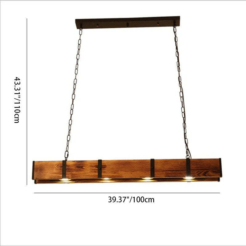 Vintage Solid Wood Long Bar LED Island Chandelier