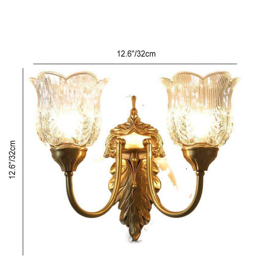 Vintage Flower Cup Brass Glass Sconce