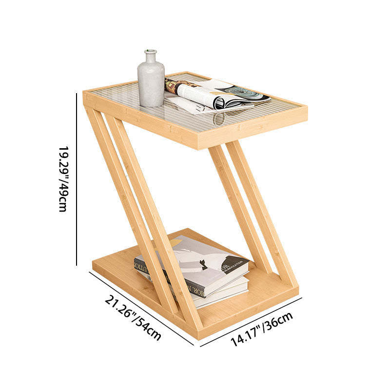 Minimalist Z-Shape Glass Bamboo Side Table