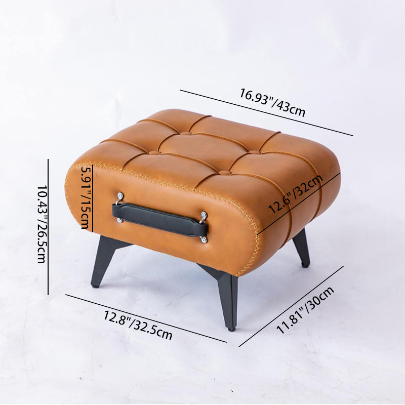 Luxury Rectangular Leather Alloy Stool — Brown