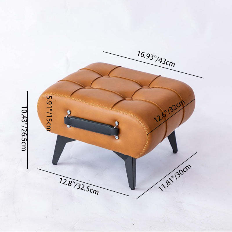 Luxury Rectangular Leather Alloy Stool — Brown