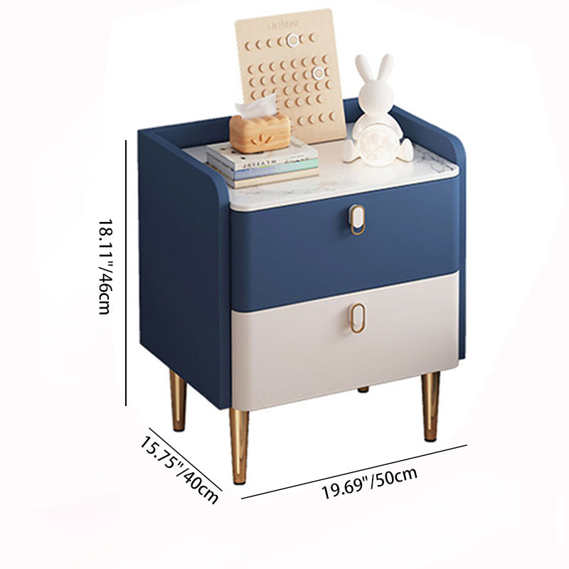 Modern Solid Wood Rock Slab Rectangular Nightstand 2-Drawer — Pink & White