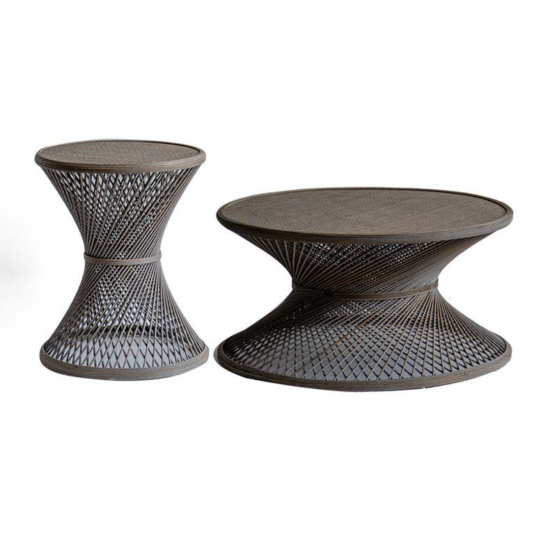 Japanese Round Rattan End Table