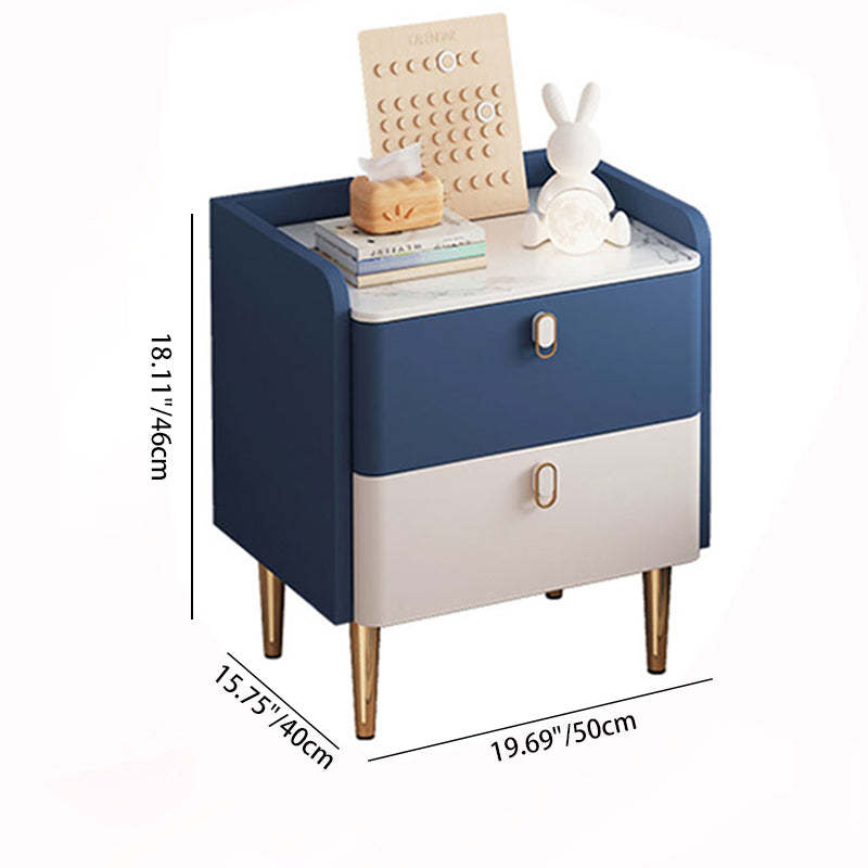 Modern Solid Wood Rock Slab Rectangular Nightstand 2-Drawer — Pink & White
